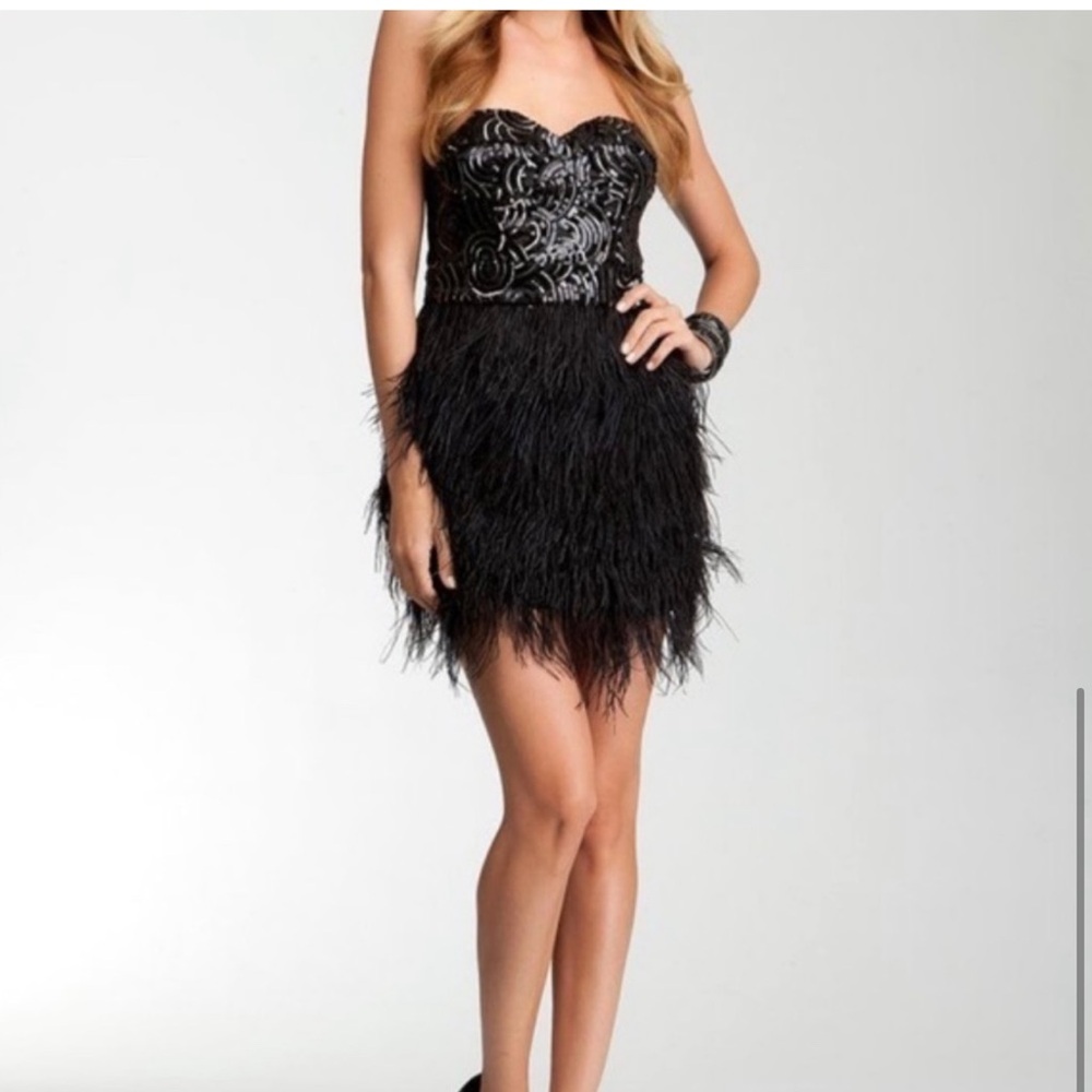 Bebe Sequin & Feather Cocktail Dress